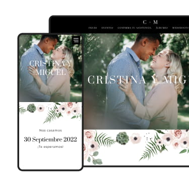 Ejemplo de diseño en la web de casamiento, en formato escritorio y celular